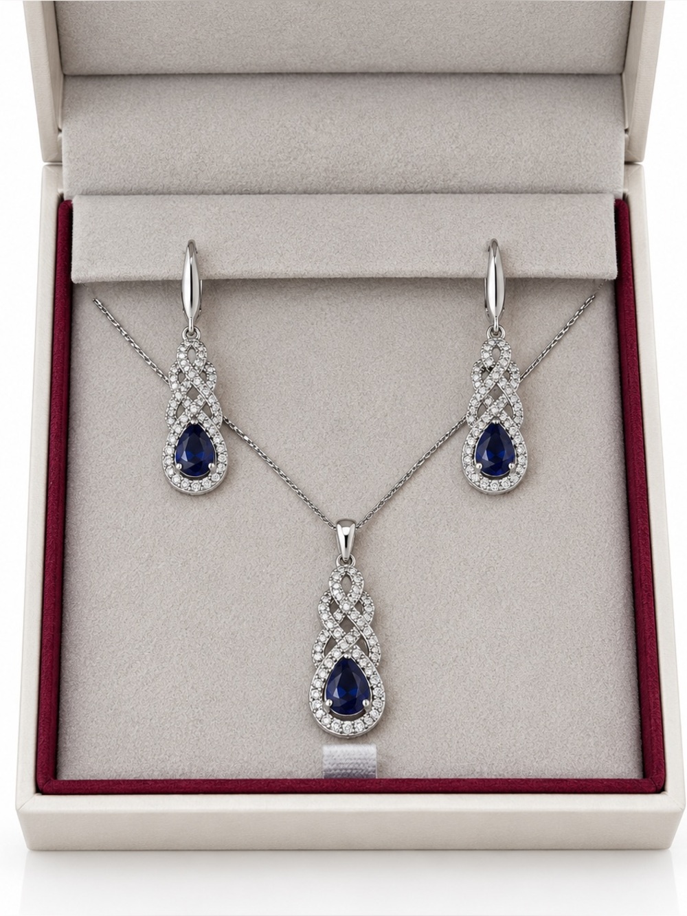 Jared Lab-Created Blue & White Sapphire Necklace & Earrings Set Sterling Silver